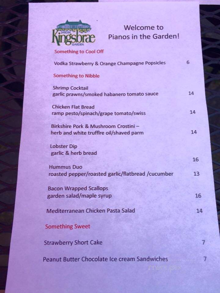 Kingsbrae Garden - Saint Andrews, NB menu_pic