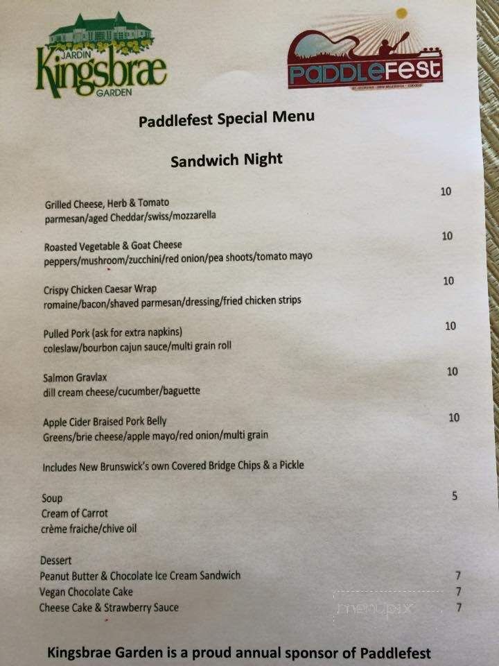 Kingsbrae Garden - Saint Andrews, NB menu_pic