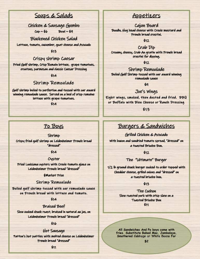 Segnette Landing - Westwego, LA menu_pic