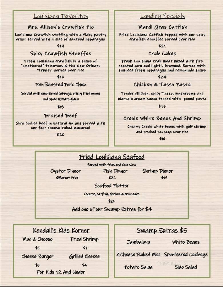 Segnette Landing - Westwego, LA menu_pic