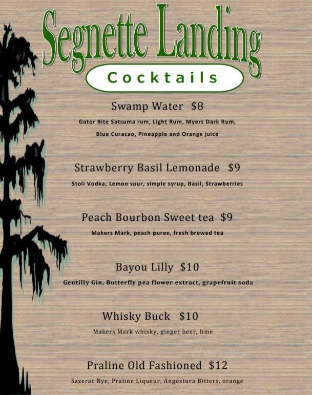 Segnette Landing - Westwego, LA menu_pic