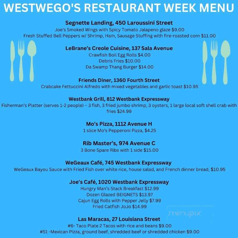 Segnette Landing - Westwego, LA menu_pic