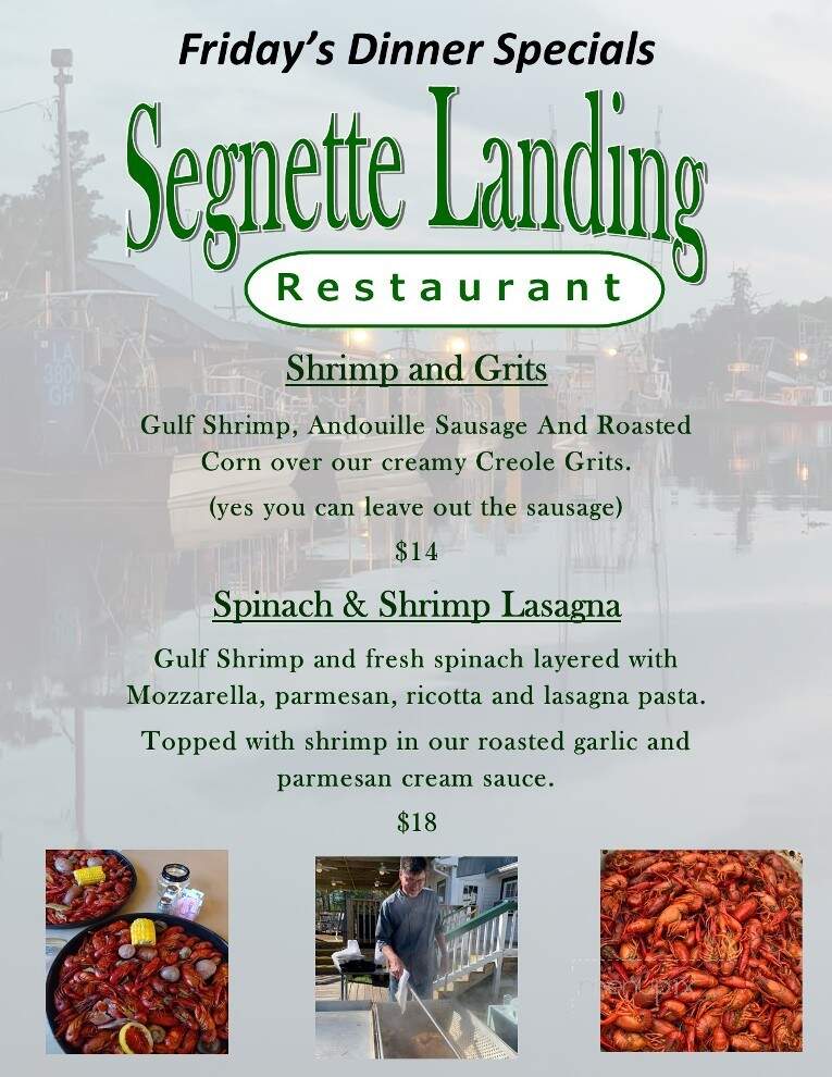 Segnette Landing - Westwego, LA menu_pic