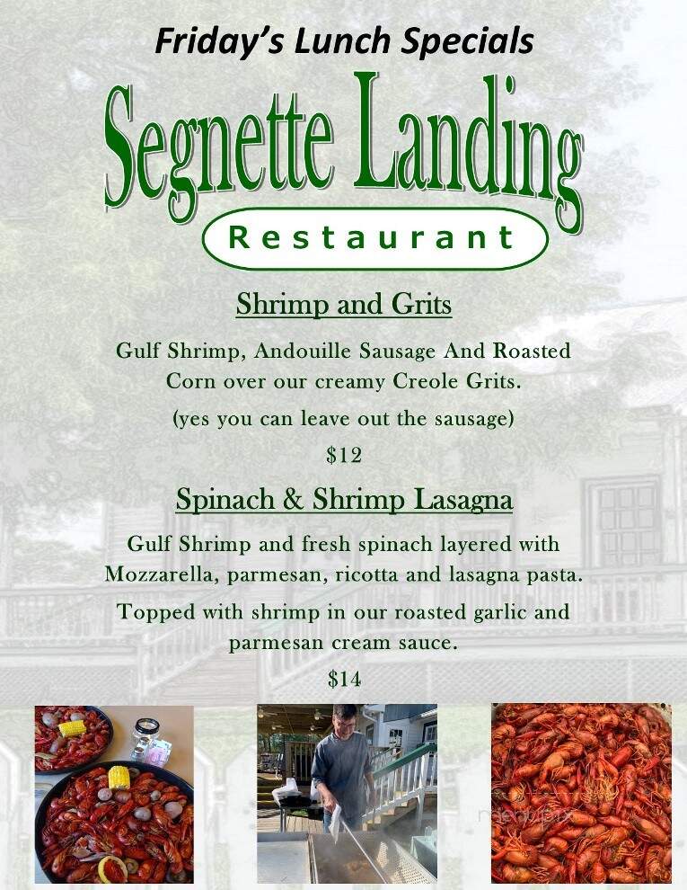 Segnette Landing - Westwego, LA menu_pic