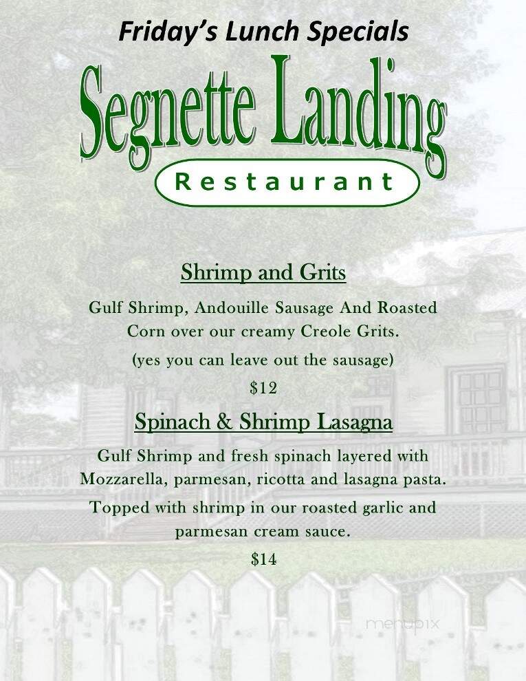 Segnette Landing - Westwego, LA menu_pic