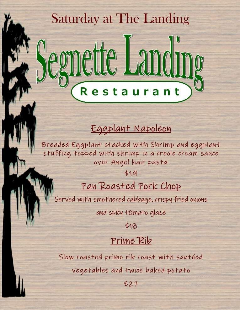 Segnette Landing - Westwego, LA menu_pic