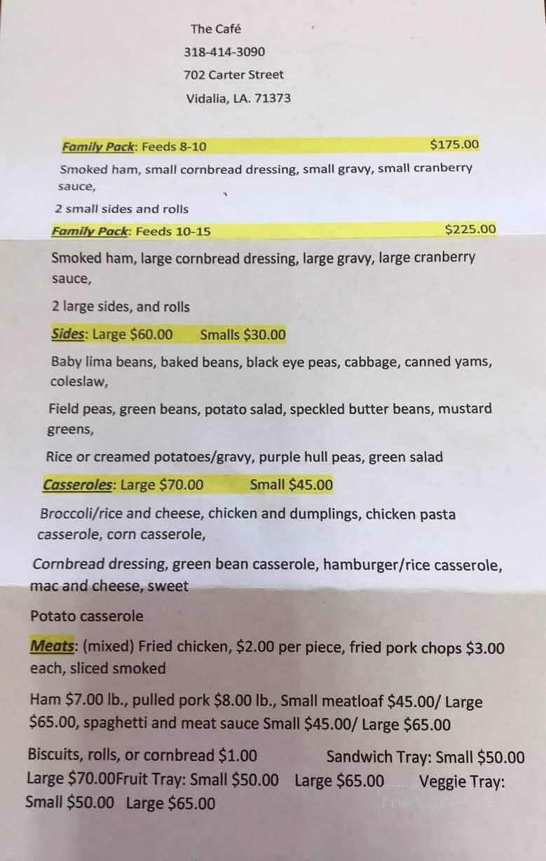 The Cafe - Vidalia, LA menu_pic
