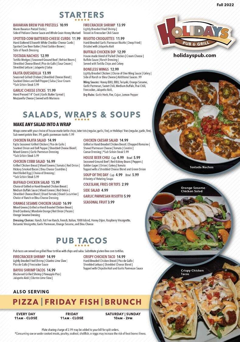 Holidays Pub & Grill - Appleton, WI menu_pic