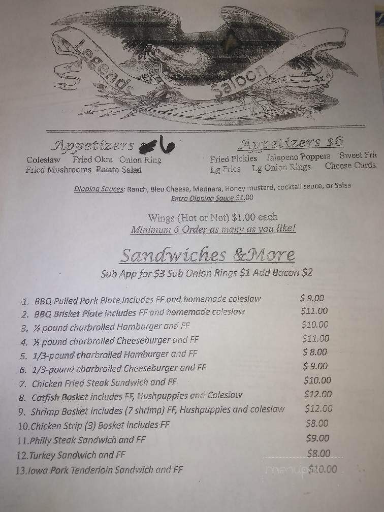 Legends Saloon - Eureka Springs, AR menu_pic