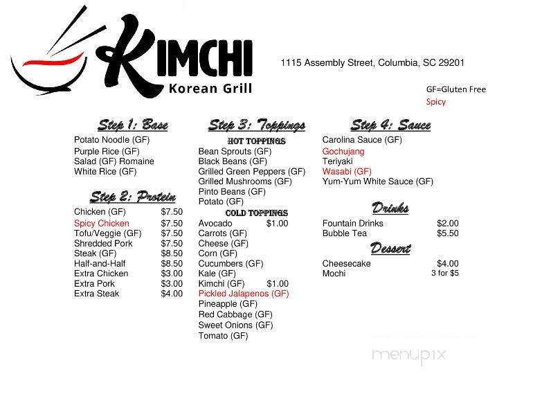 Kimchi-Korean Restaurant - Columbia, SC menu_pic