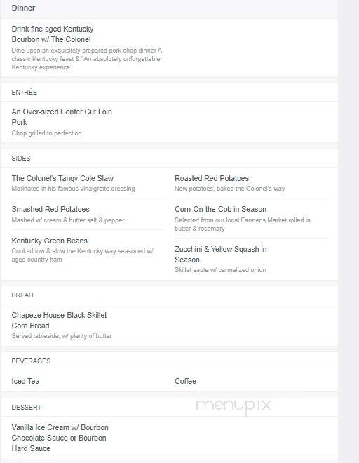 Chapeze House - Bardstown, KY menu_pic