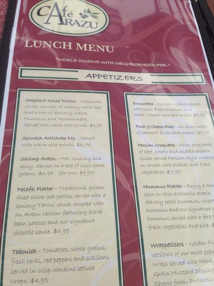 Cafe Arazu - Newburgh, IN menu_pic