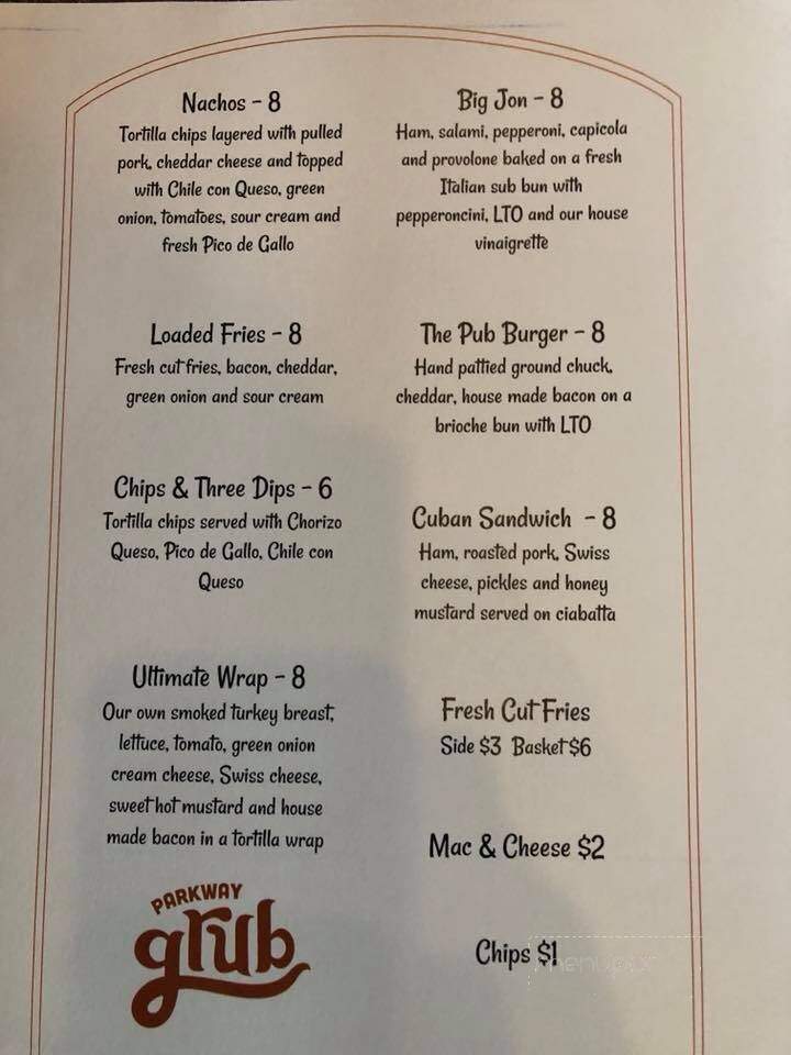 Parkway Pub - Powell, OH menu_pic