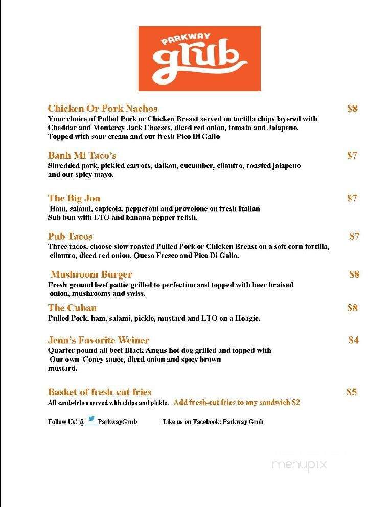 Parkway Pub - Powell, OH menu_pic
