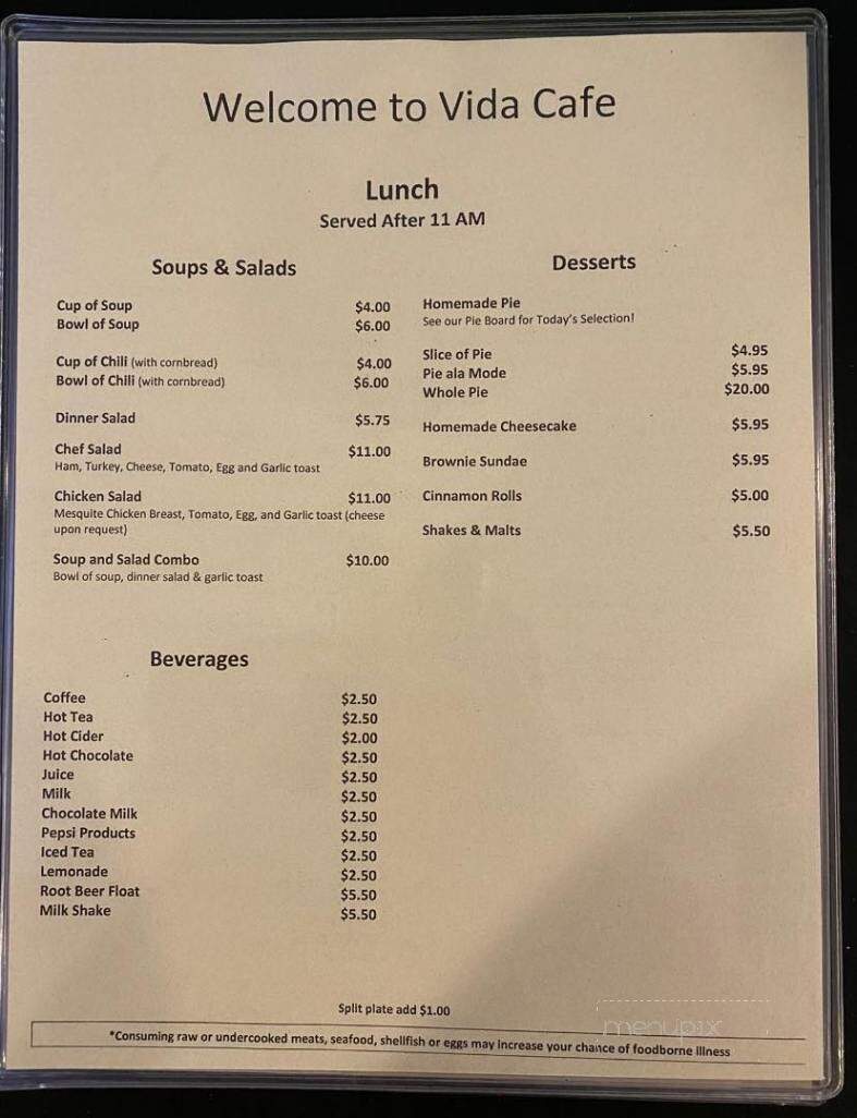 Vida Cafe - Vida, OR menu_pic
