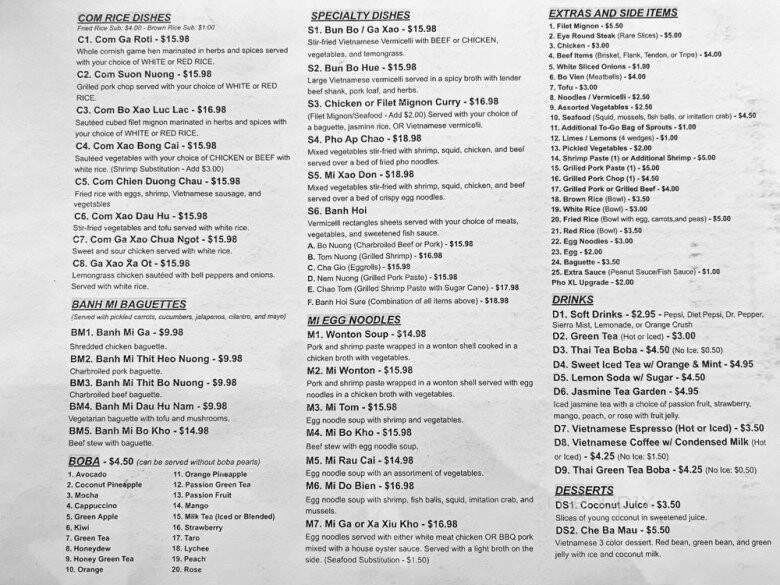Pho Sure - Valencia, CA menu_pic
