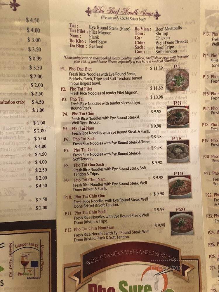 Pho Sure - Valencia, CA menu_pic