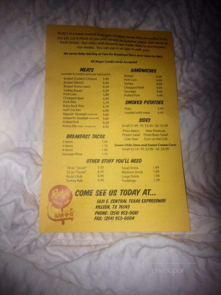 Rudy's Country Store and BBQ - Killeen, TX menu_pic