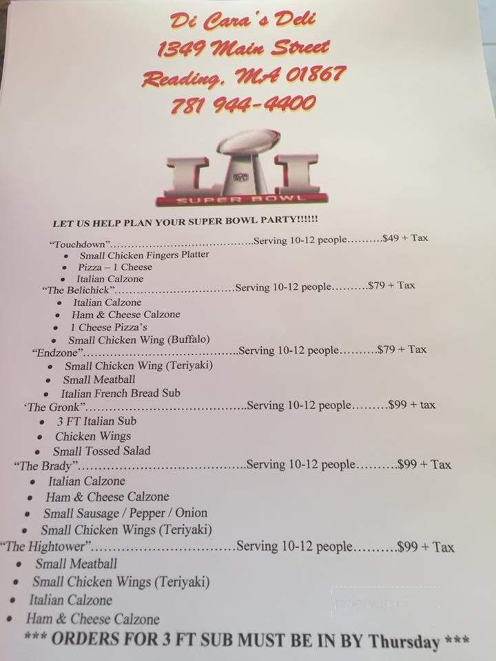Dicara's Deli - Reading, MA menu_pic