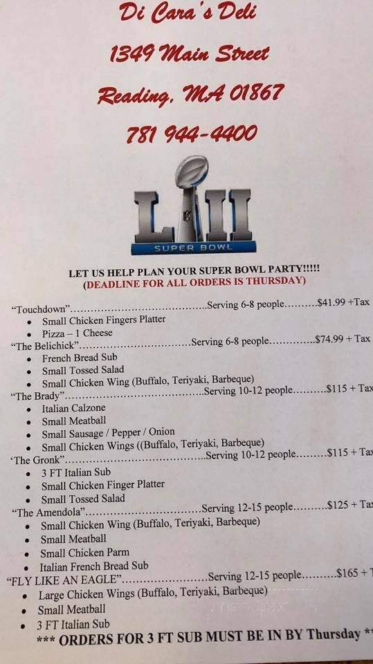 Dicara's Deli - Reading, MA menu_pic
