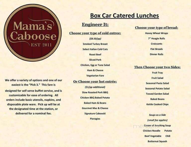 Mama's Caboose - Bridgewater, VA menu_pic