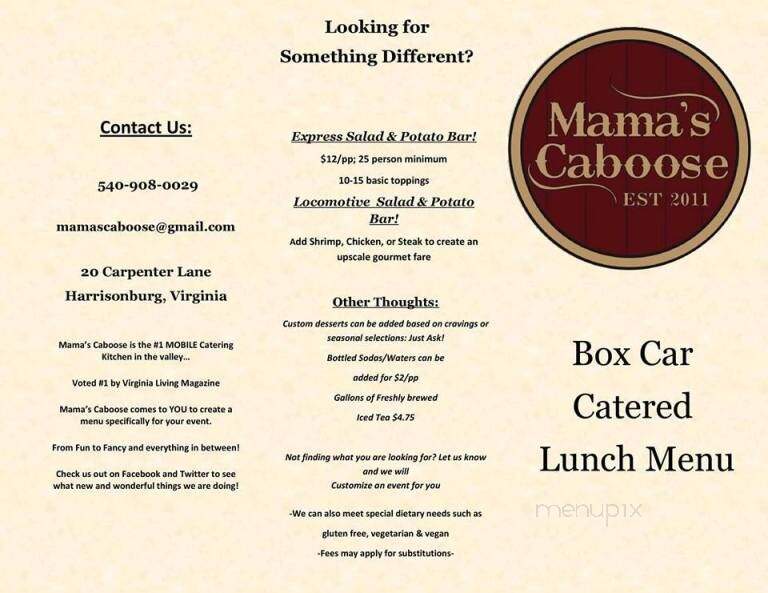 Mama's Caboose - Bridgewater, VA menu_pic