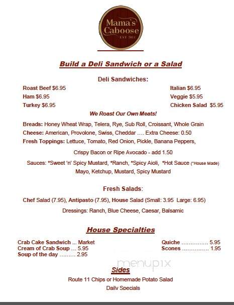 Mama's Caboose - Bridgewater, VA menu_pic