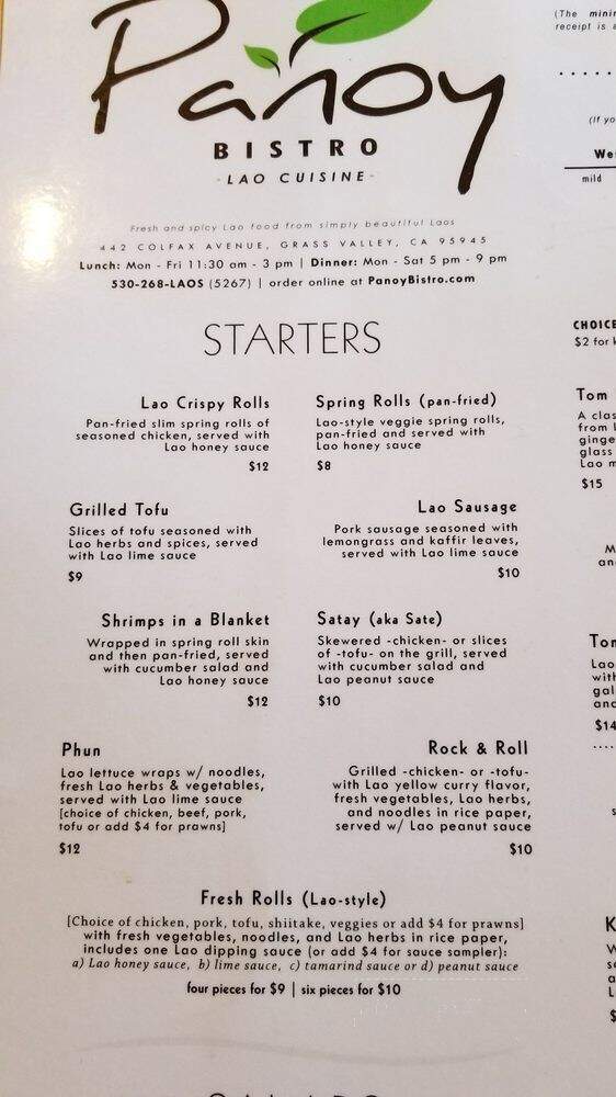 Panoy Bistro - Grass Valley, CA menu_pic