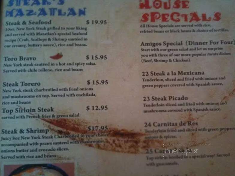 Mazatlan Mexican Restaurant - Prineville, OR menu_pic