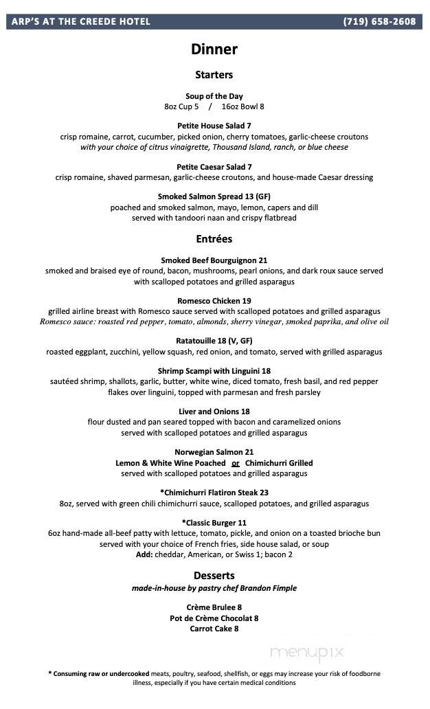 Creede Hotel & Restaurant - Creede, CO menu_pic