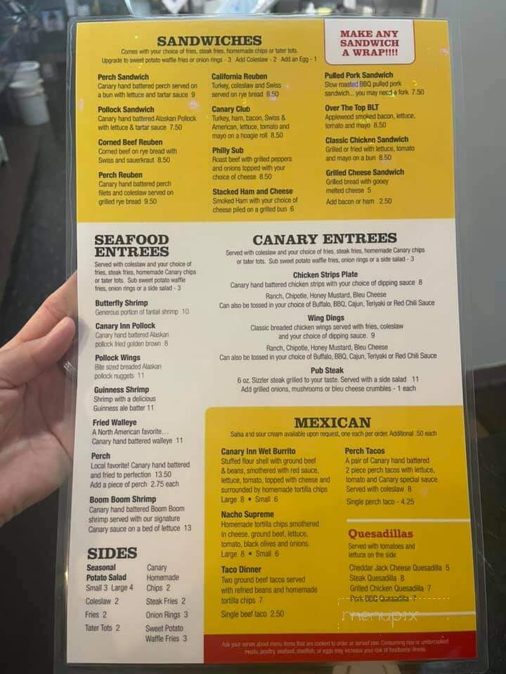 Canary Inn - Muskegon, MI menu_pic