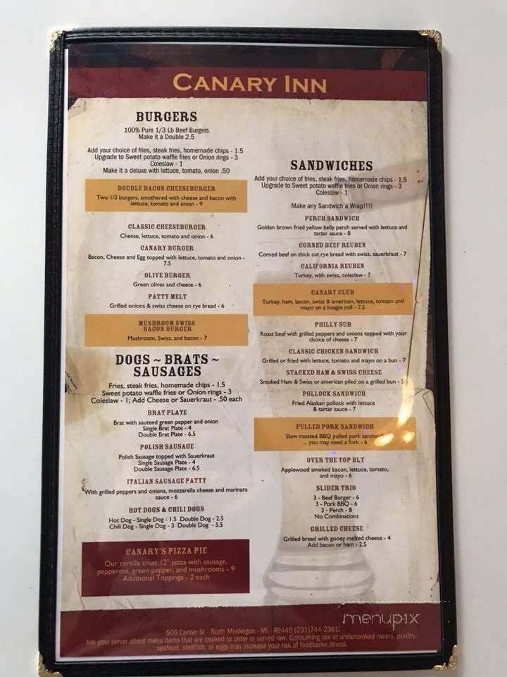 Canary Inn - Muskegon, MI menu_pic