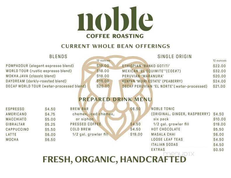 Noble Coffee Roasting - Ashland, OR menu_pic