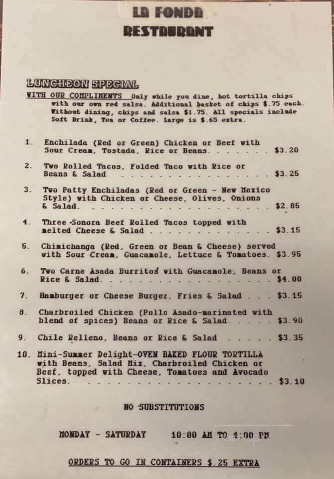 La Fonda Tortilla Factory - Yuma, AZ menu_pic