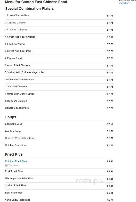 Canton Fast Chinese Food - Lansing, MI menu_pic