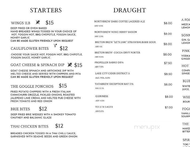The Foggy Goggle - Halifax, NS menu_pic