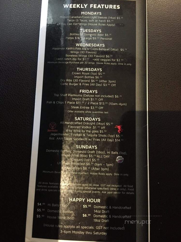 Tipperary's Pub - Calgary, AB menu_pic