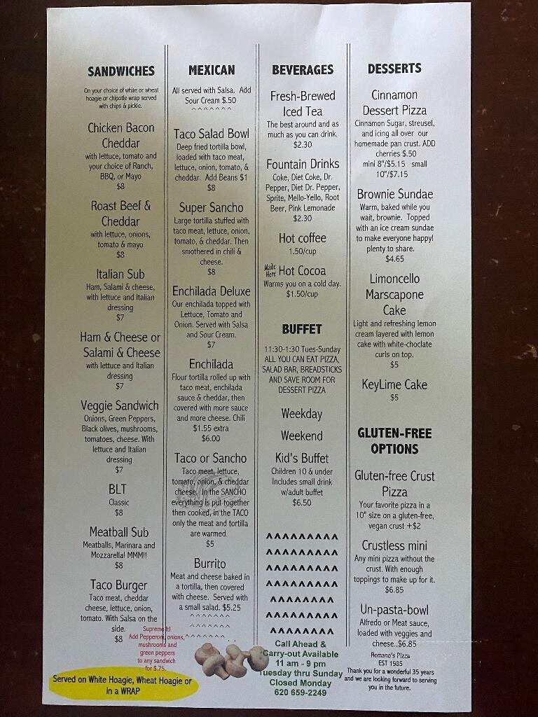 Romano's Pizza - Kinsley, KS menu_pic