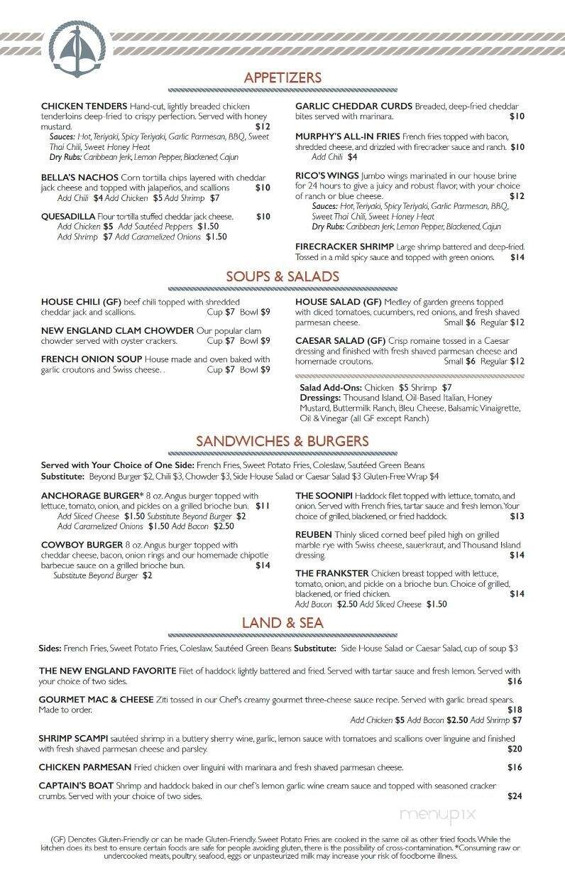 Anchorage Restaurant - Sunapee, NH menu_pic