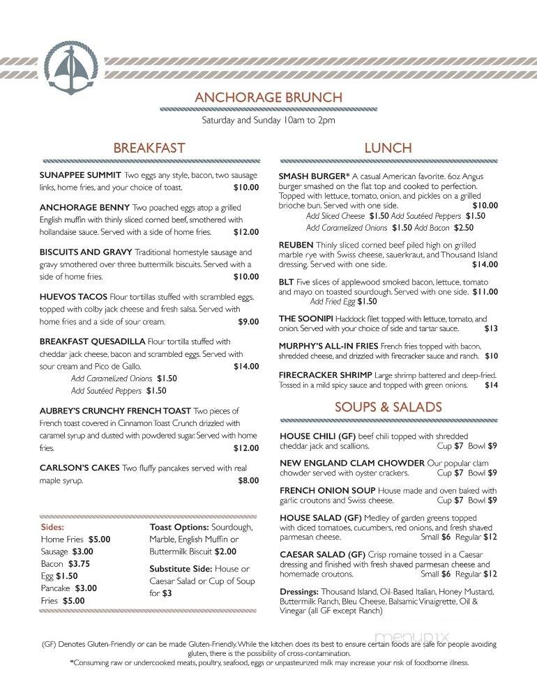 Anchorage Restaurant - Sunapee, NH menu_pic