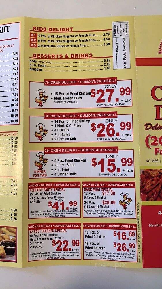 Chicken Delight - Dumont, NJ menu_pic