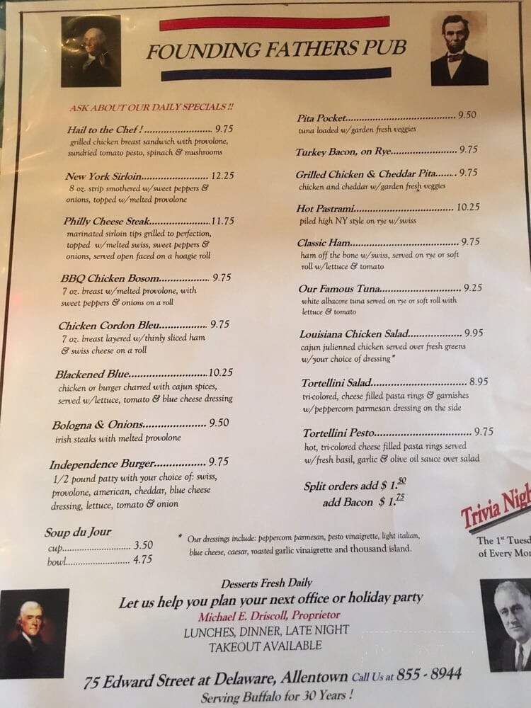 Founding Fathers Restaurant - Buffalo, NY menu_pic