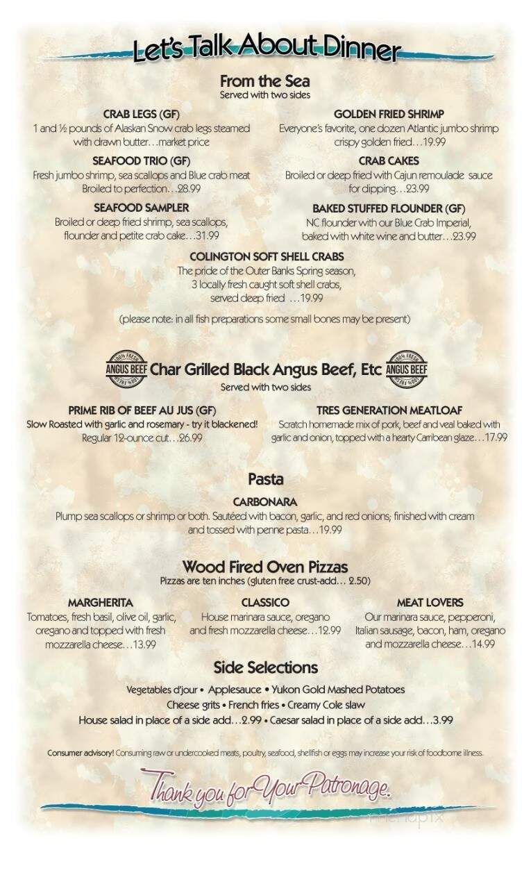 Kelly's Outer Banks Restaurant - Nags Head, NC menu_pic