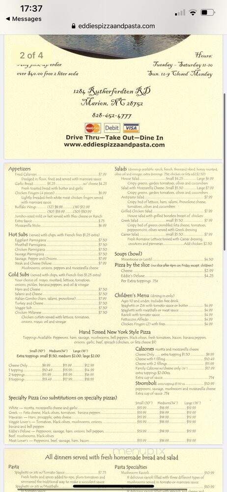 Eddie's Spaghetti - Marion, NC menu_pic