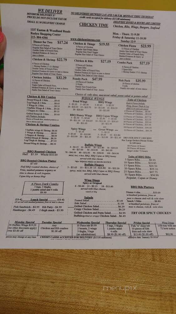 Chicken Time - Roslyn, PA menu_pic