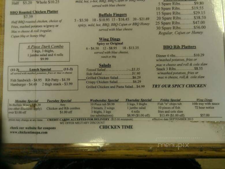 Chicken Time - Roslyn, PA menu_pic