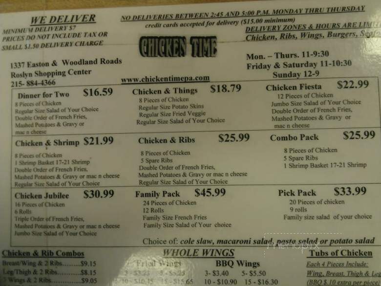 Chicken Time - Roslyn, PA menu_pic