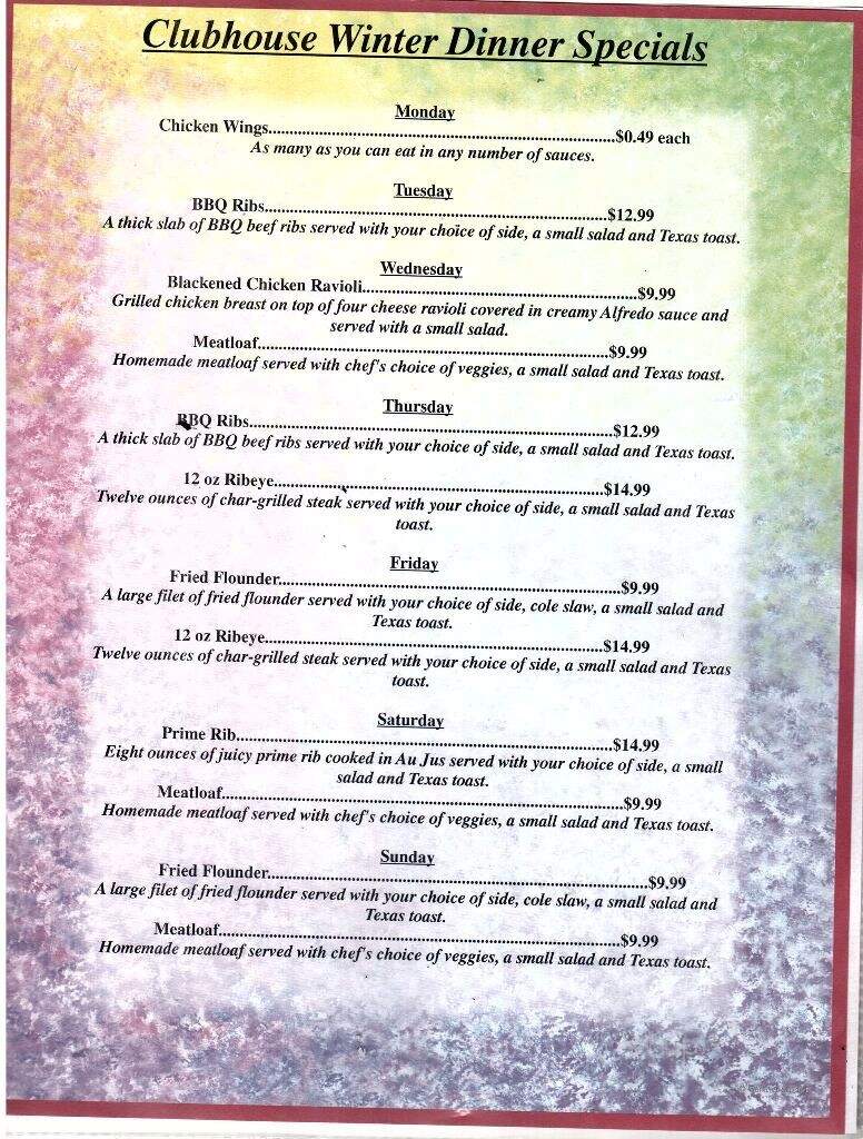 Clubhouse Foods & Spirits - North Myrtle Beach, SC menu_pic