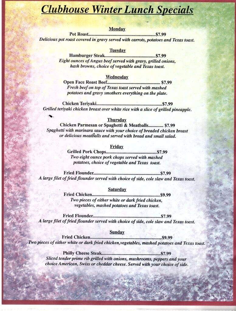 Clubhouse Foods & Spirits - North Myrtle Beach, SC menu_pic
