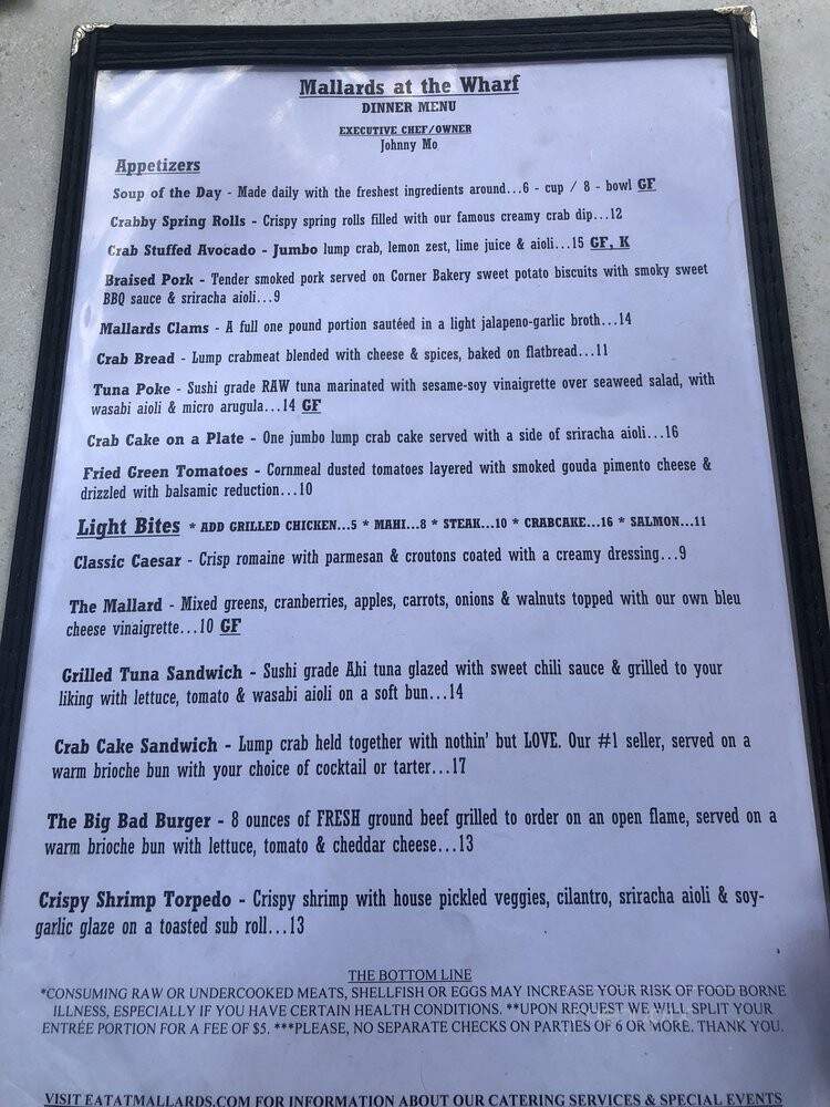 Mallards - Onancock, VA menu_pic